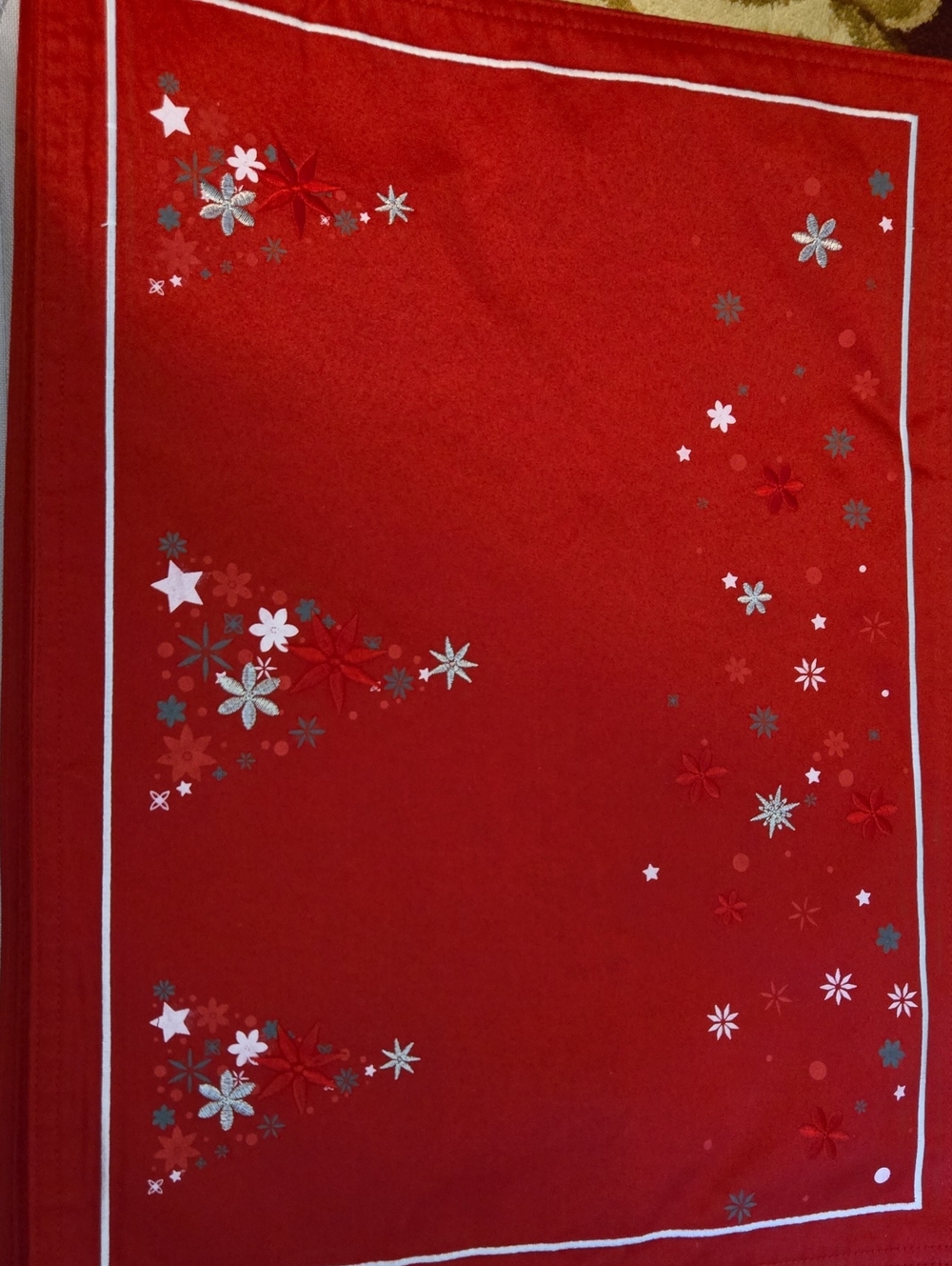 Festive Red Holiday Placemats with Silver & White Star Embellishments
